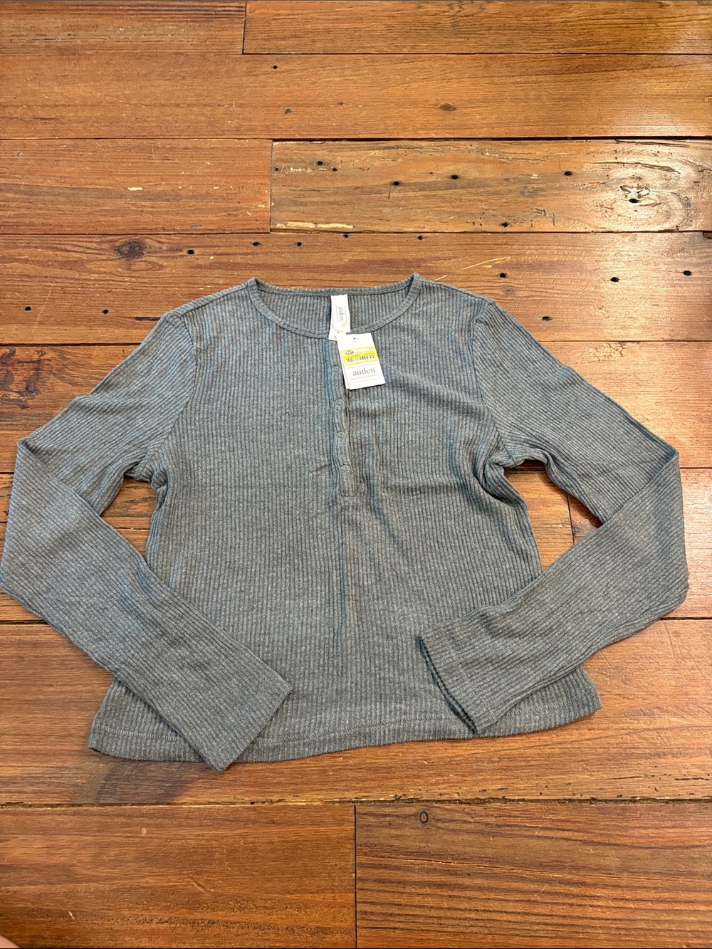 Auden Women's Long Sleeve Ribbed Henley Top - Gray
